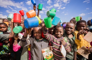 Children waiting for Mary's Meals in Zambia
